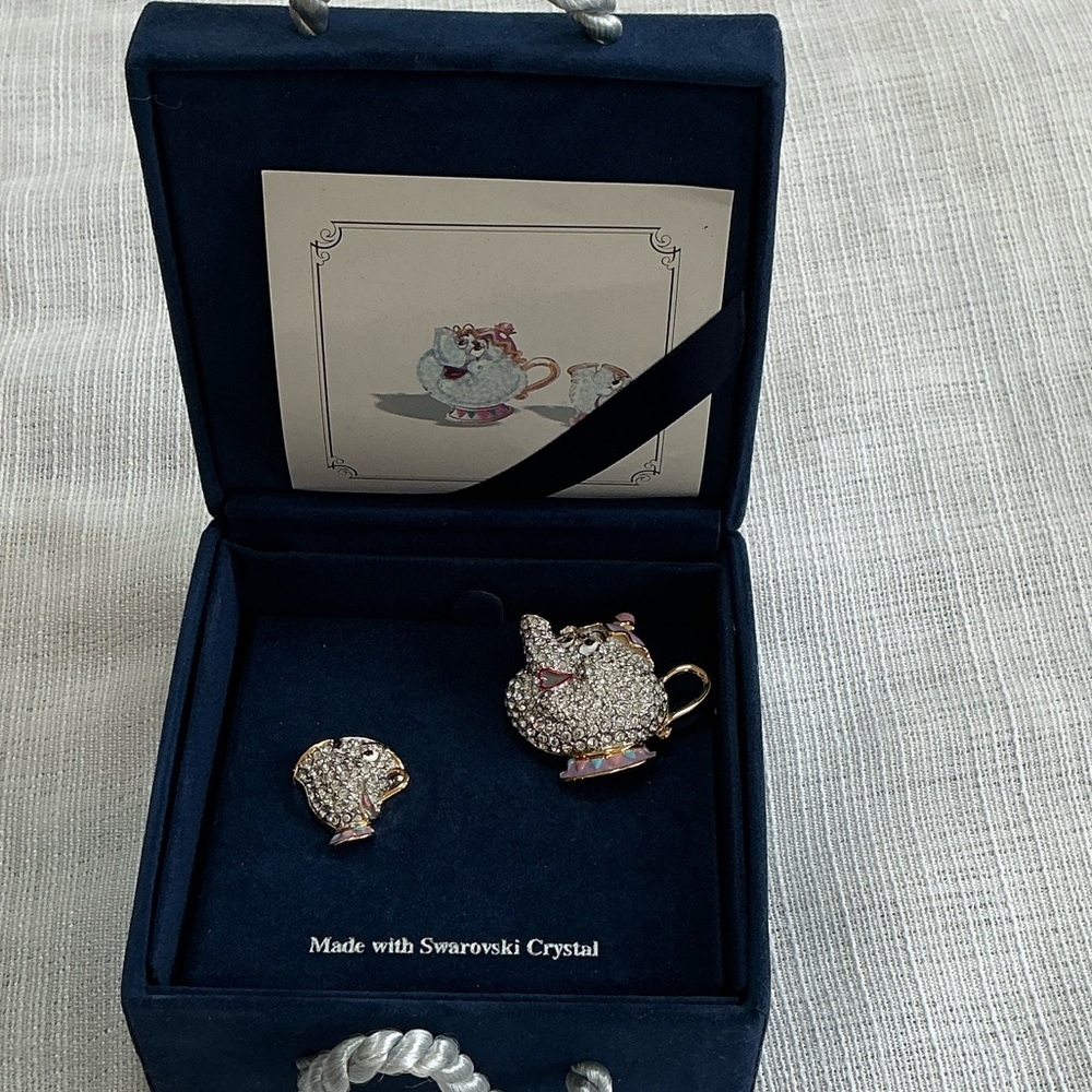 Swarovski Crystal Teapot and Cup Set in Silver and Gold